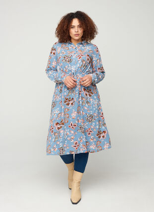 Printed midi dress in viscose, Light Blue Paisley, Model image number 2