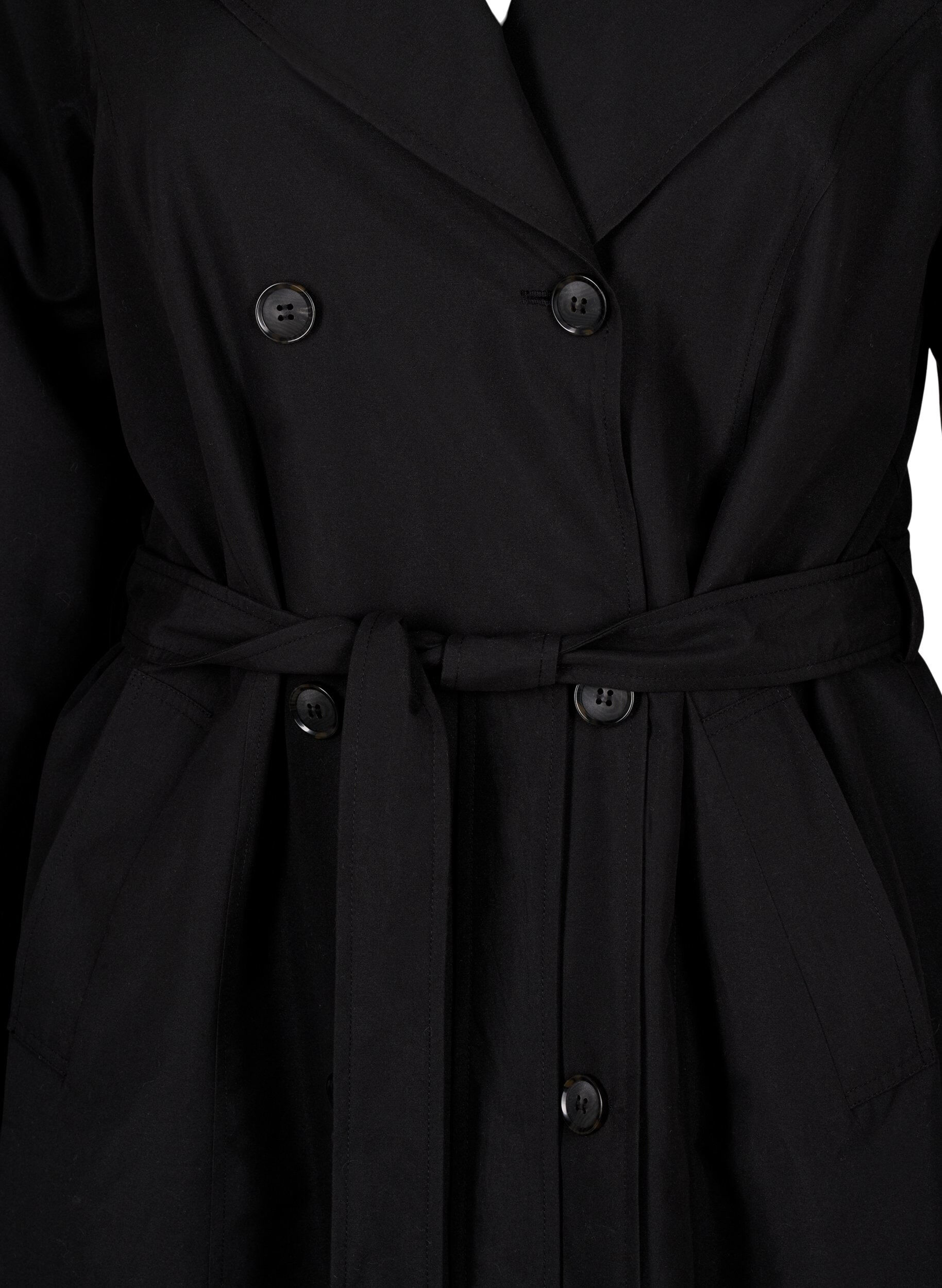 Zizzifashion Trench coat with belt and slit, Black, Packshot image number 2