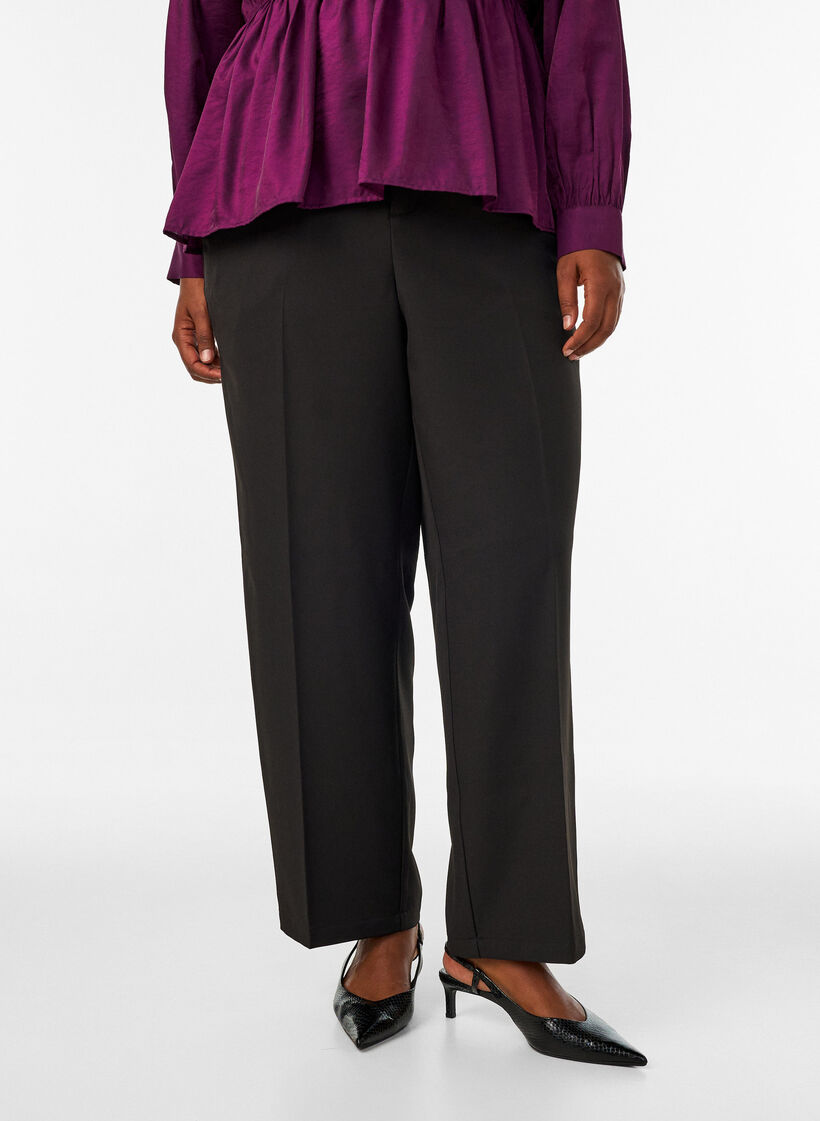 High-waisted tailored trousers with straight legs, Black, Model image number 2