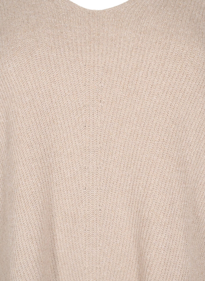 Knitted blouse with v-neck and long sleeves, Simply T. White Mel., Packshot image number 2