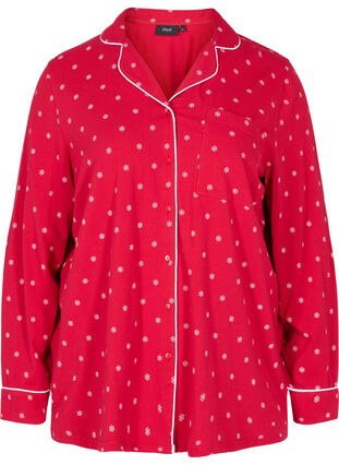 Printed cotton pyjama top, Tango Red AOP, Packshot image number 0