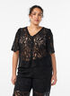 Short-sleeved lace blouse with V-neck, Black, Model image number 0