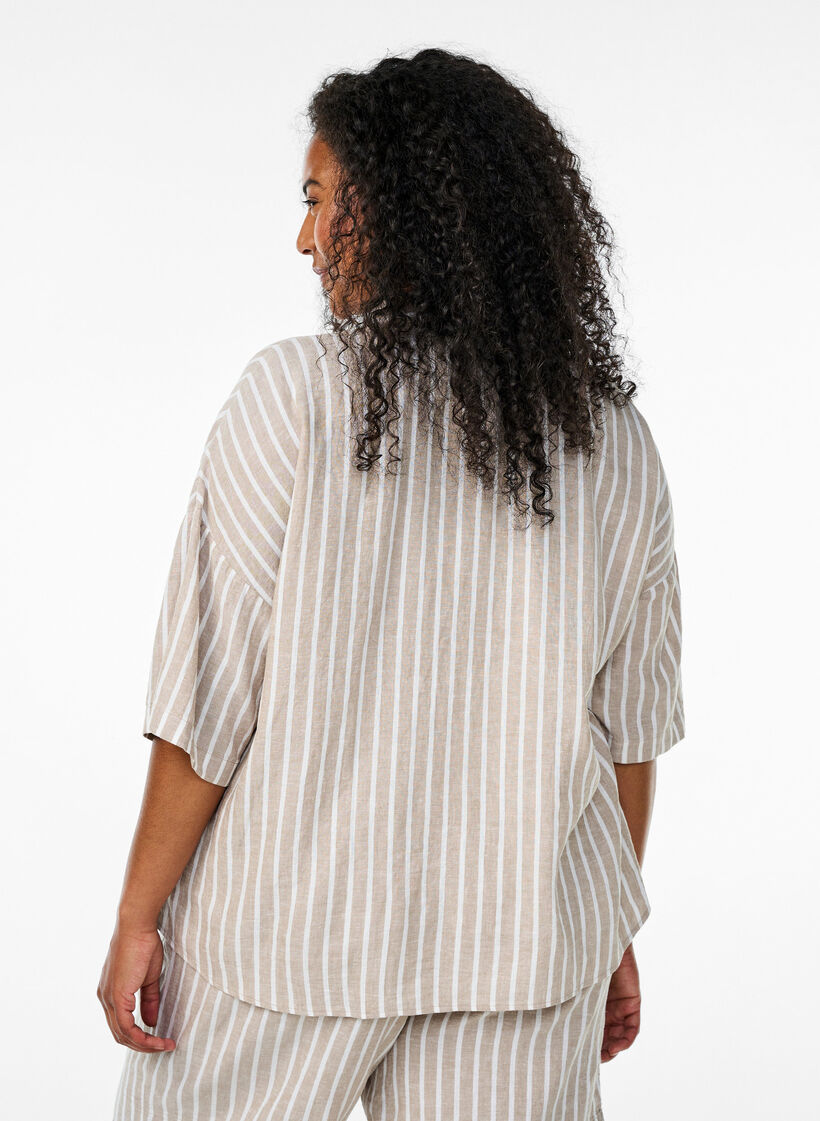Striped shirt in linen and viscose, Beige, Model image number 2