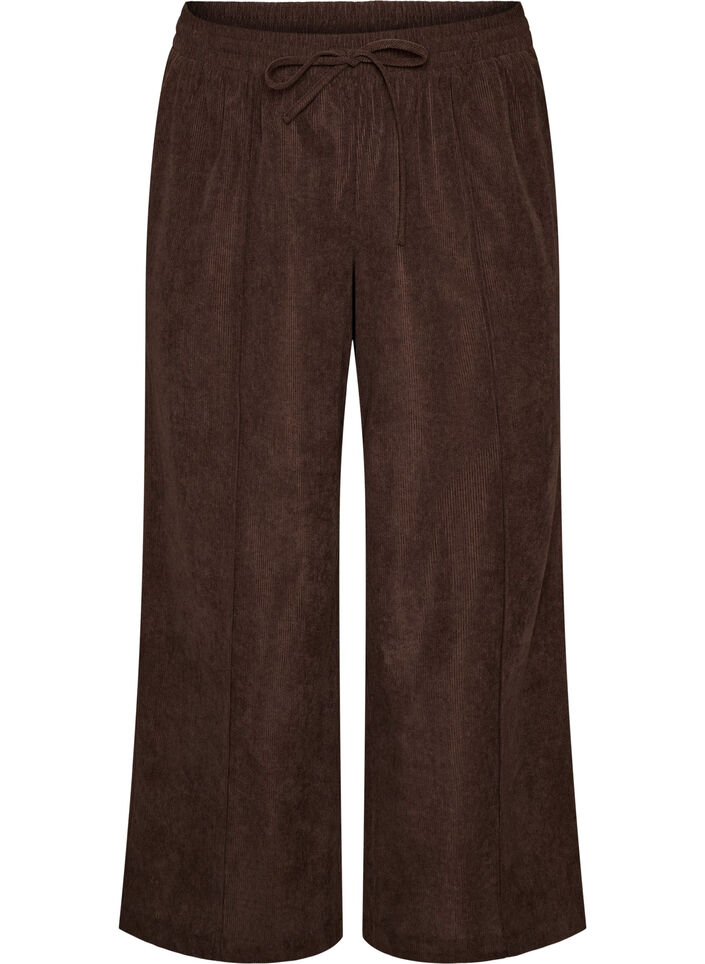 Corduroy trousers with wide legs and a high waist, Brown, Packshot image number 0