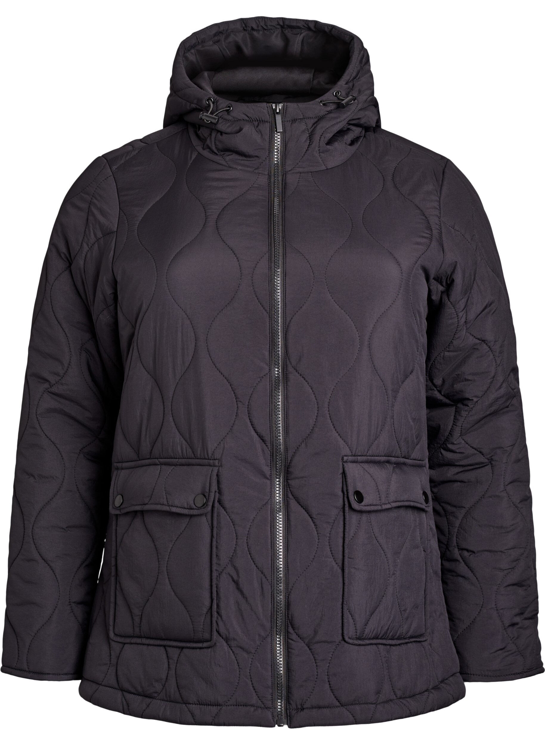 Quilted jacket with hood and pockets