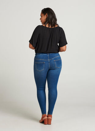 Super slim fit Amy jeans with a high waist, Blue denim, Model image number 0