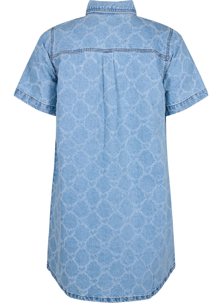 Denim dress with destroy pattern and short sleeves, Blue Denim, Packshot image number 1
