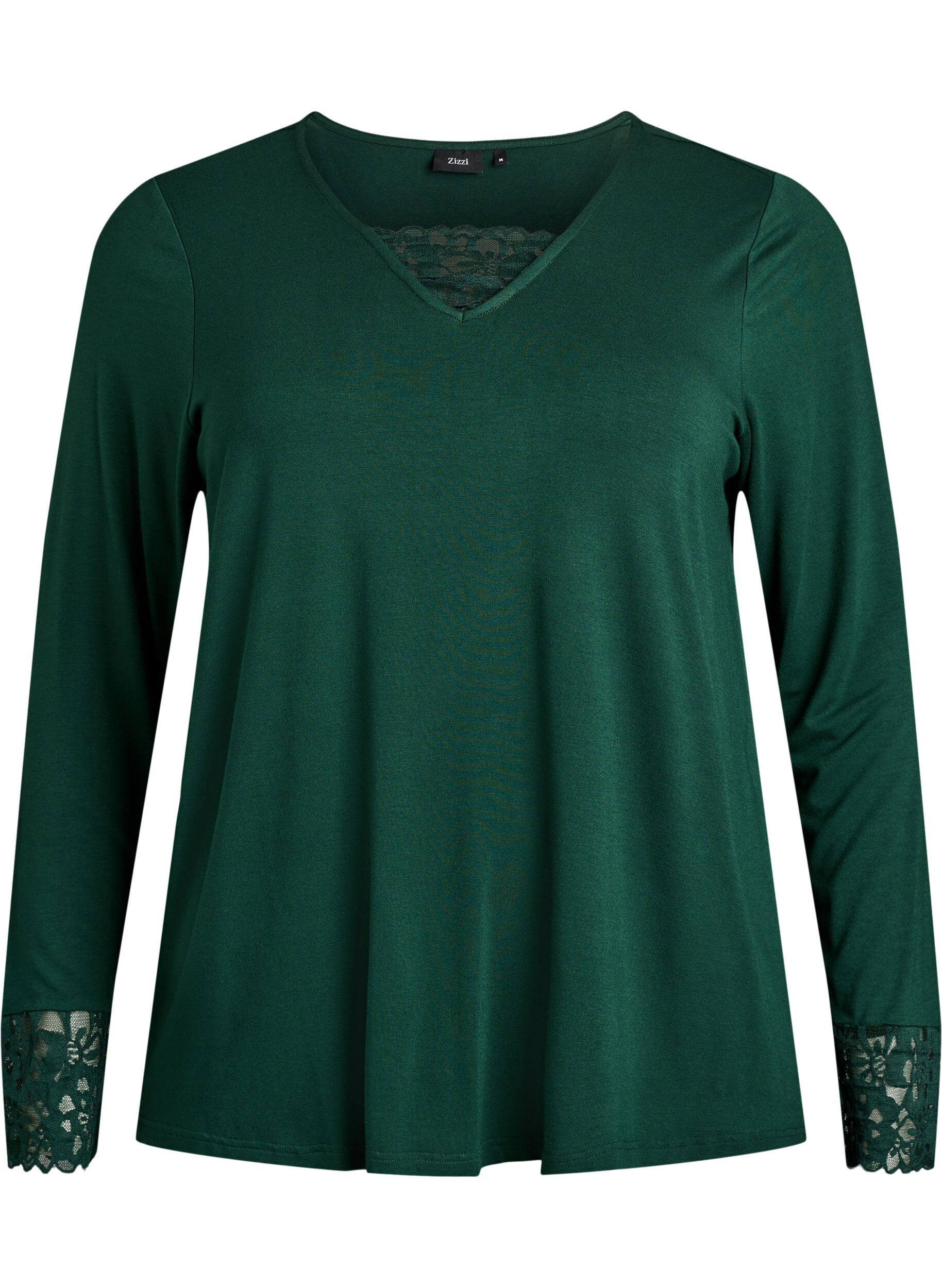Long-sleeved pyjama top with lace details