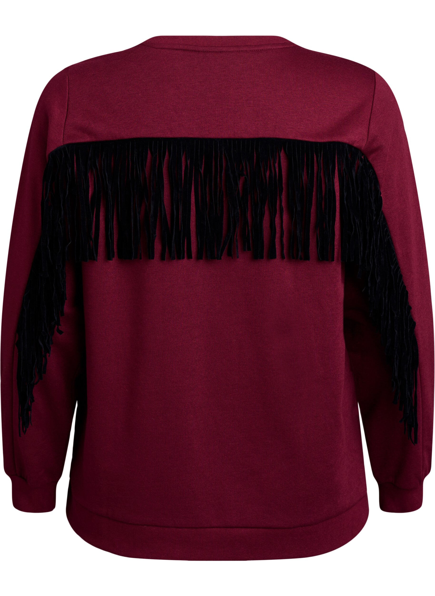 Zizzifashion Sweatshirt with fringes, Dark Bordeaux, Packshot image number 1