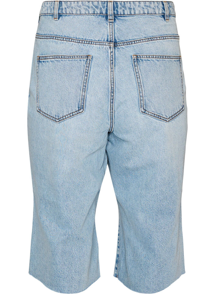 Cropped jeans with a distressed look and raw edges, Light Blue, Packshot image number 1