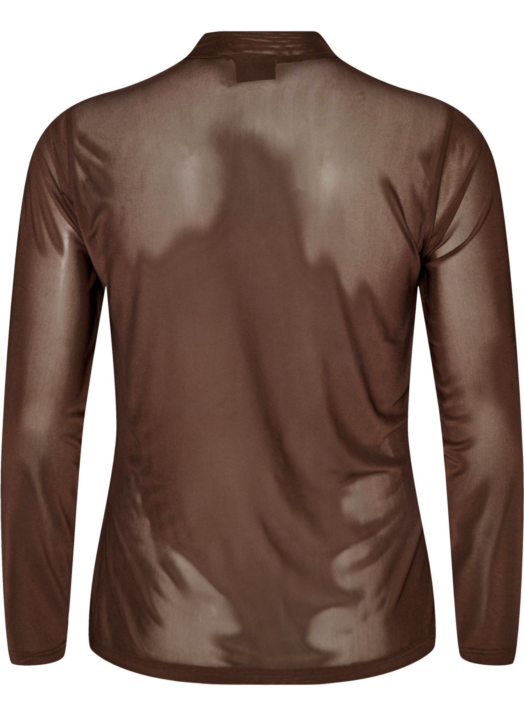ZizzifashionFitted mesh blouse with long sleeves, Brown, Packshot image number 1
