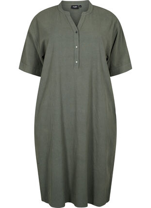 FLASH - Short sleeved midi dress in cotton, Balsam Green, Packshot image number 0