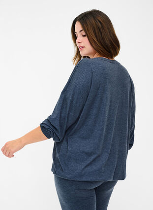 Ribbed fabric blouse with drawstring, Night Sky MEL., Model image number 1