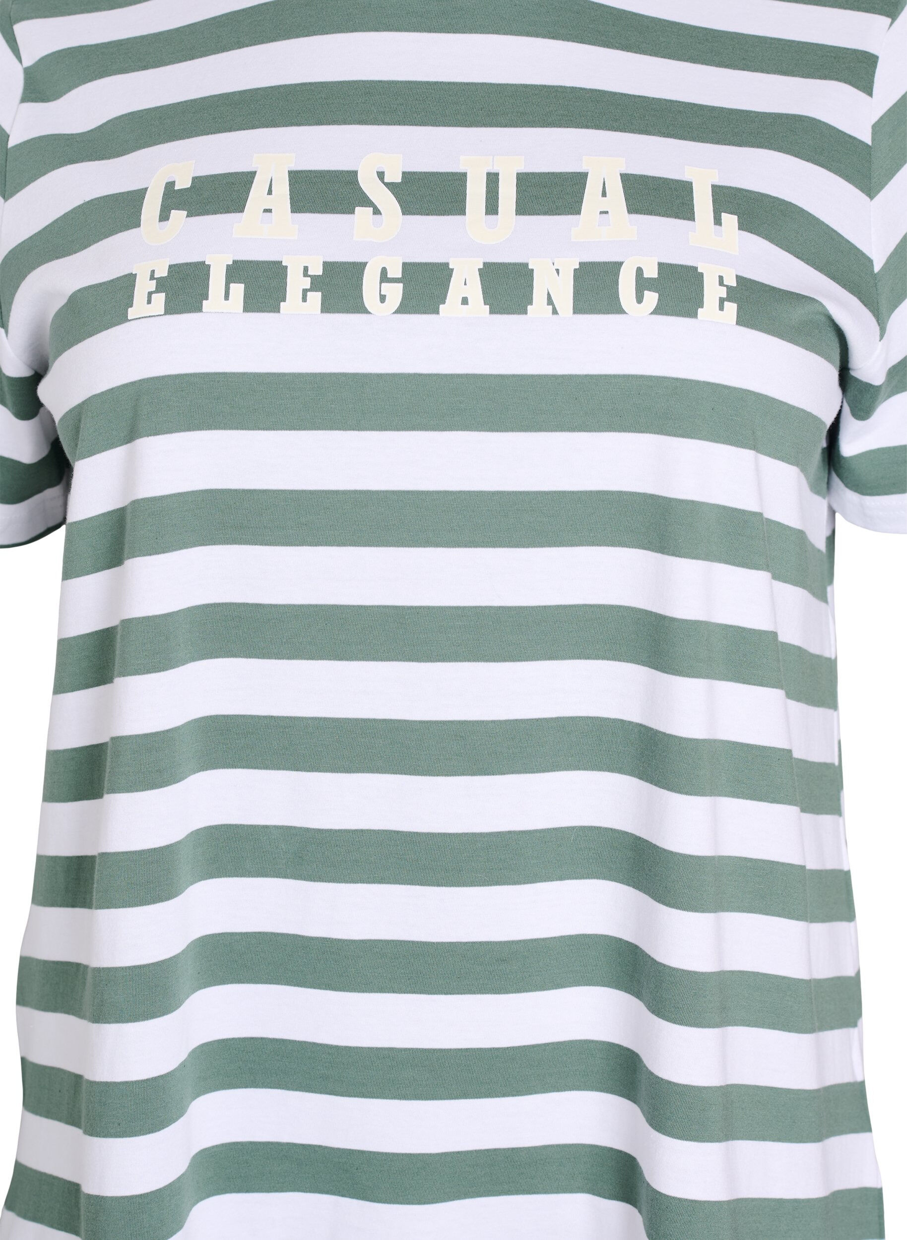 Zizzifashion Organic cotton T-shirt with stripes and text, Green, Packshot image number 2