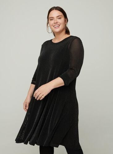 Long-sleeved sparkly dress, Black, Model image number 0
