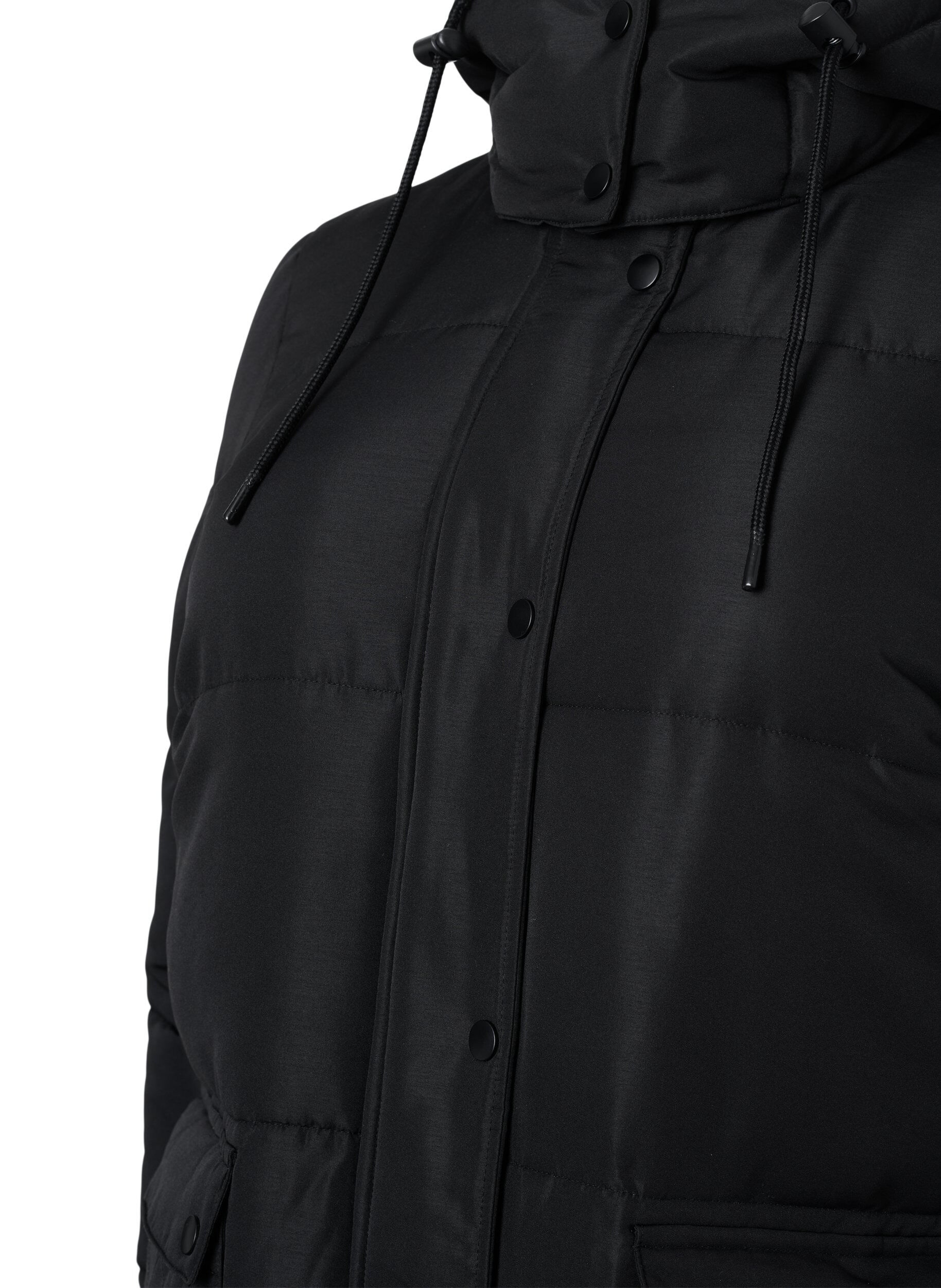 Zizzifashion Long puffer jacket with pockets and hood, Black, Packshot image number 2