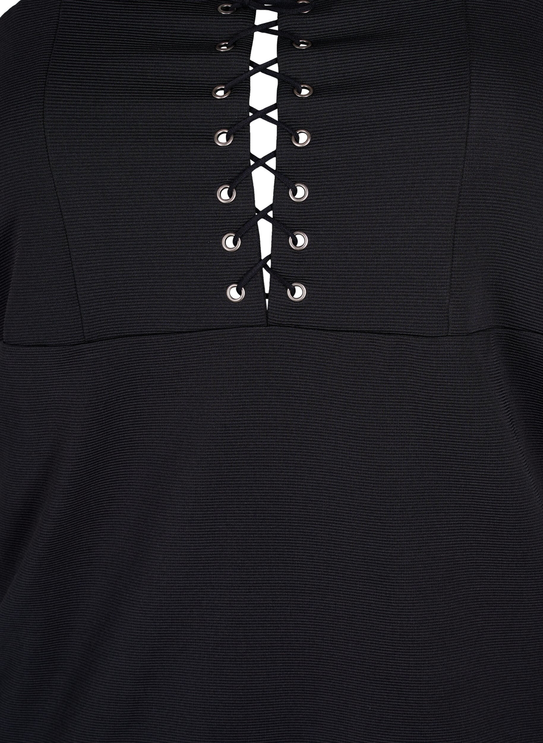 Zizzifashion Form-fitting dress with cord detail, Black, Packshot image number 2
