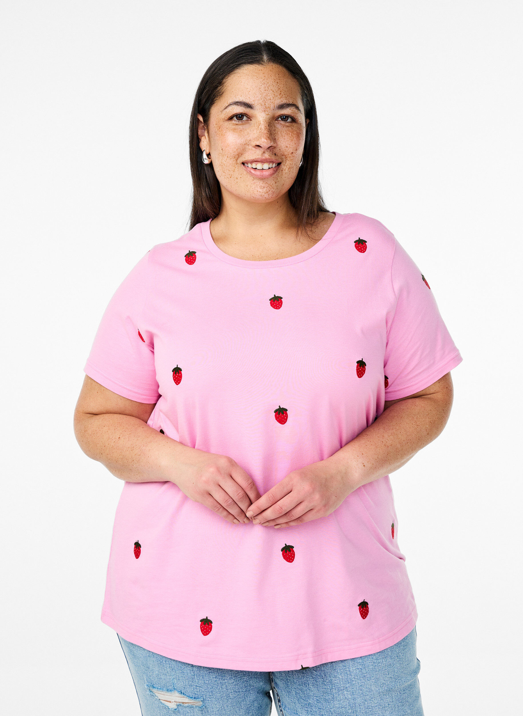 Zizzifashion T-shirt in organic cotton with embroidered motifs, Pink, Model image number 0