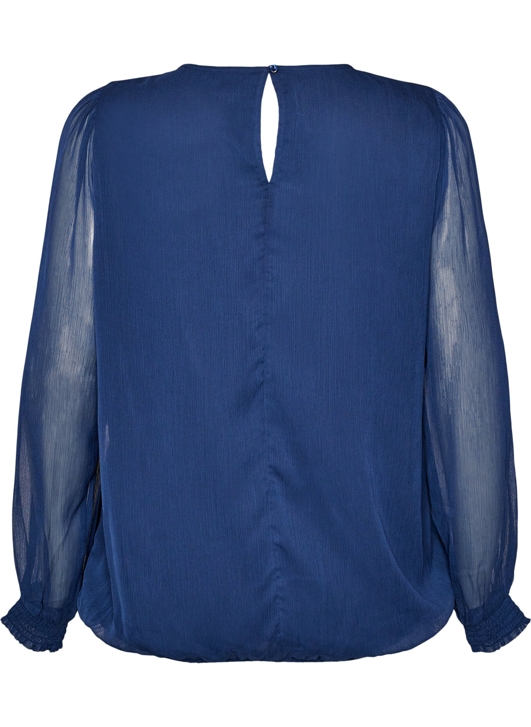 ZizzifashionChiffon blouse with sheer sleeves, Blue, Packshot image number 1