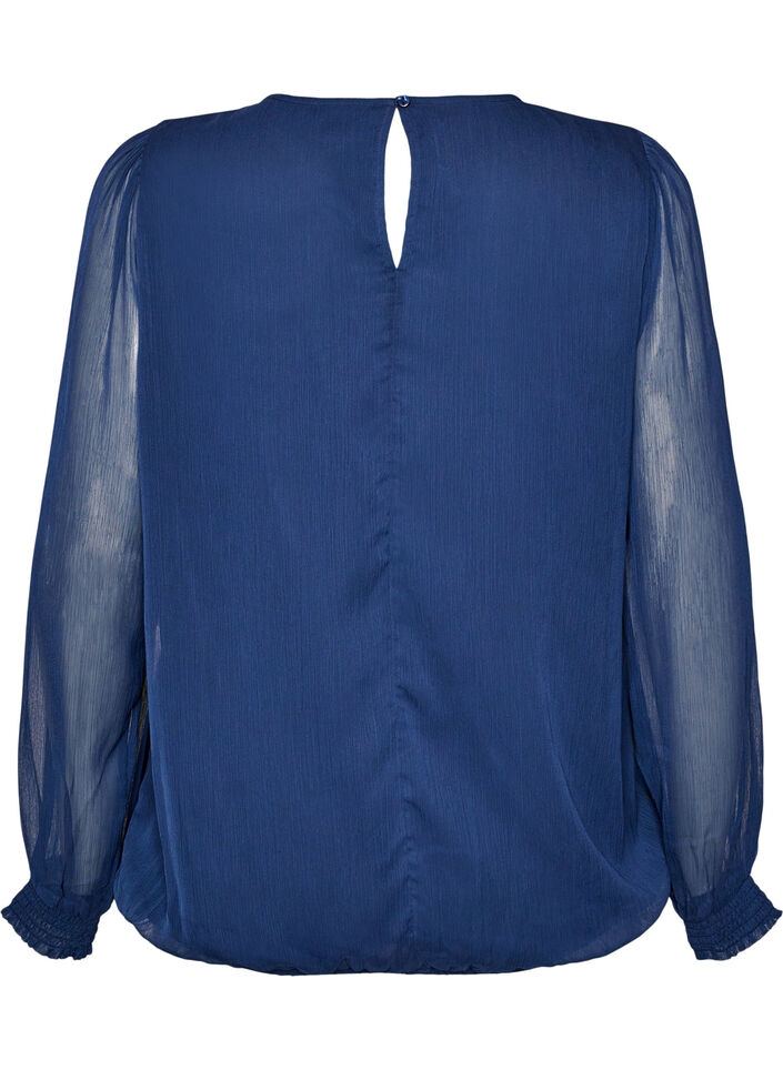 Chiffon blouse with sheer sleeves, Blue, Packshot image number 1