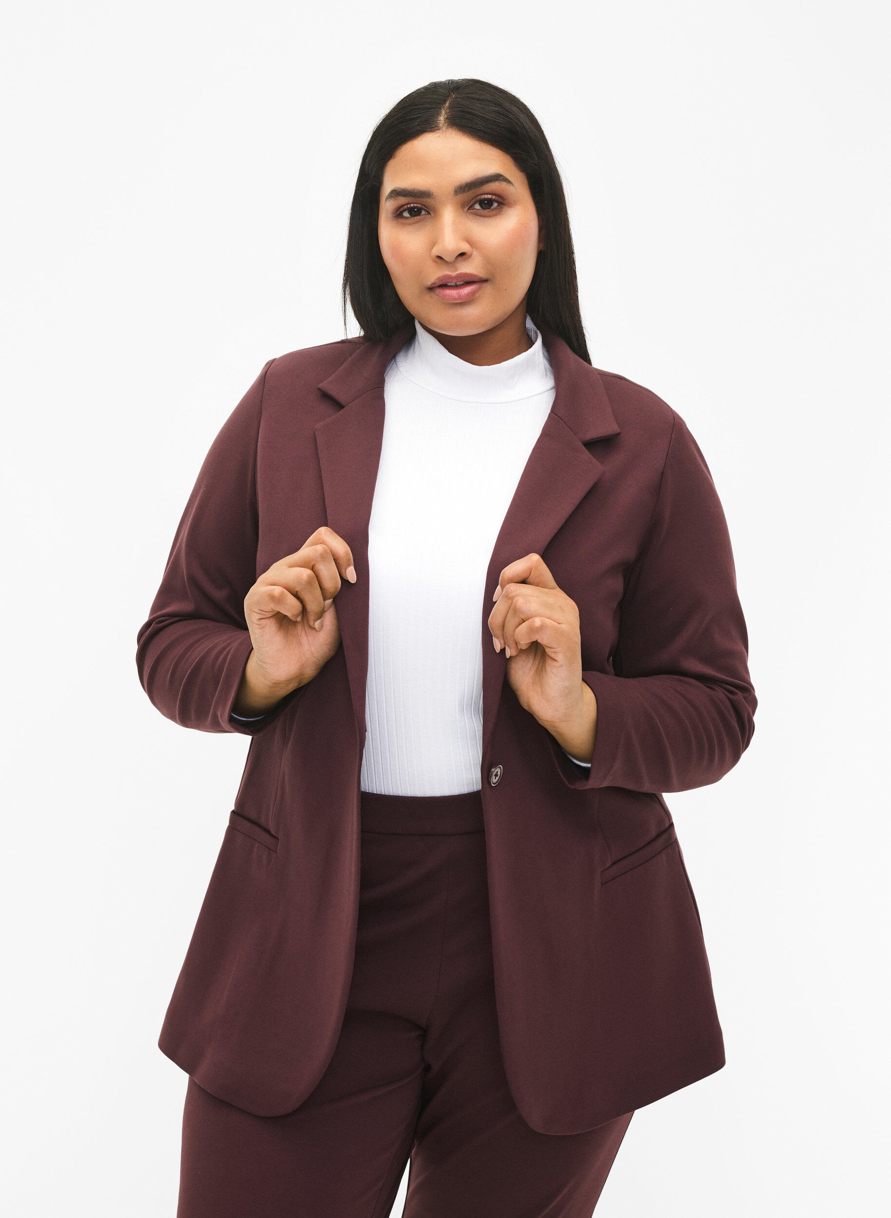 Zizzifashion Simple blazer with button closure, Dark Bordeaux, Model image number 2