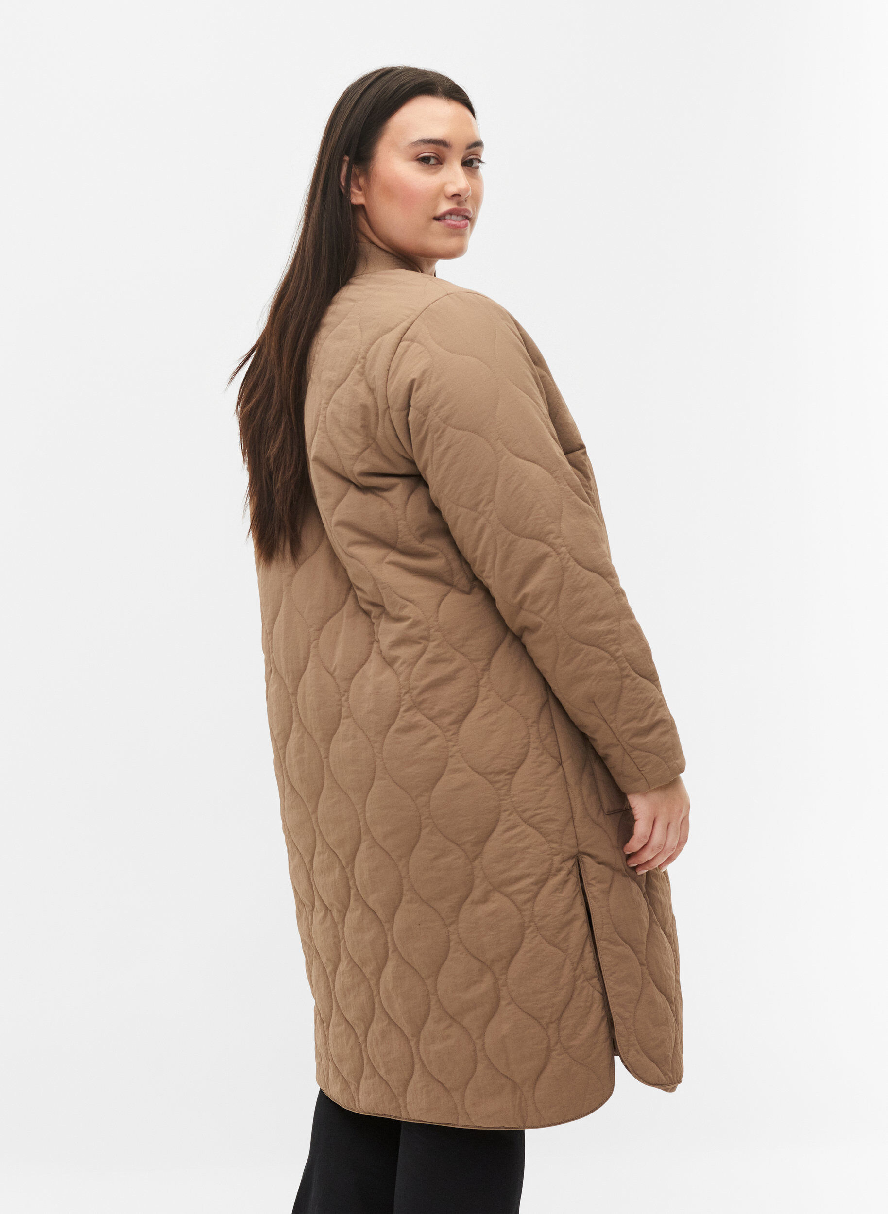 Zizzifashion Long quilted jacket with zip and pockets, Amphora, Model image number 1