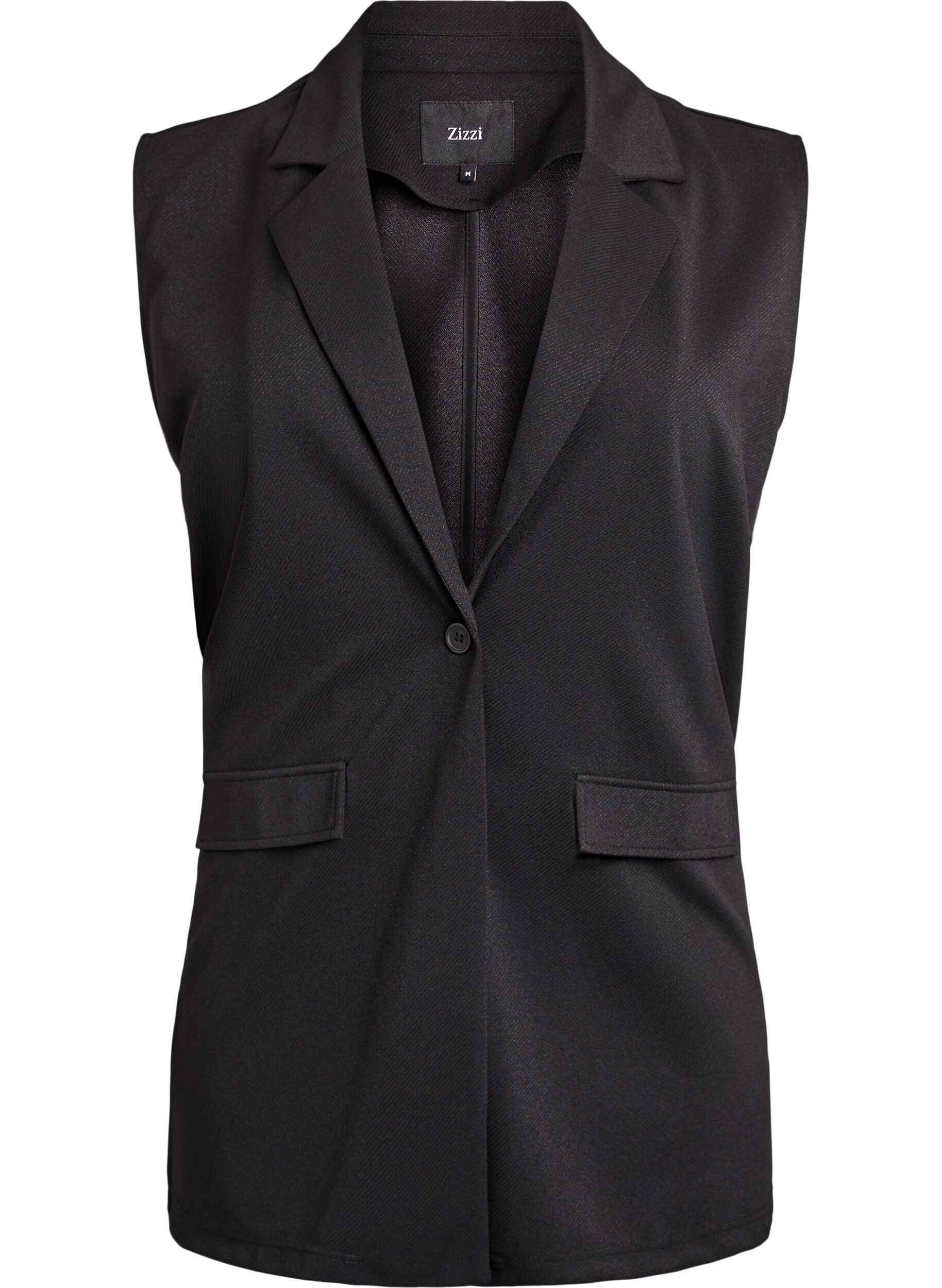 Zizzifashion Sleeveless blazer vest with classic lapels, Black, Packshot image number 0