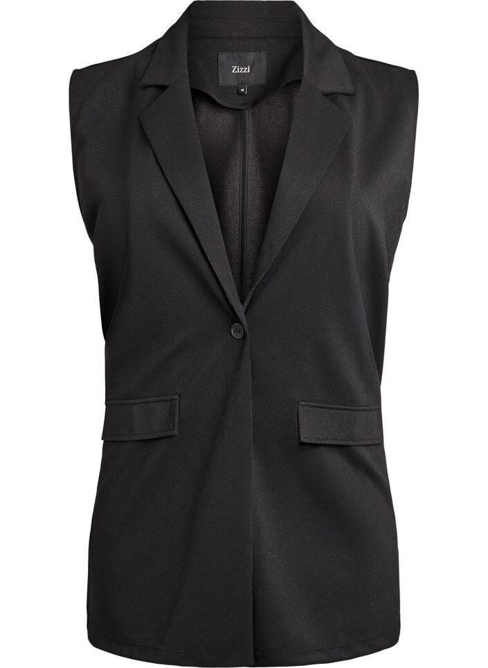Sleeveless blazer vest with classic lapels, Black, Packshot image number 0