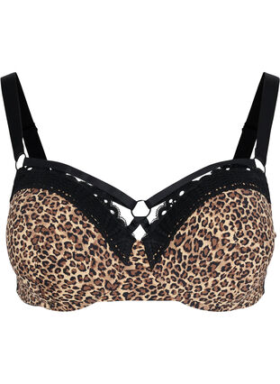 Bra with leopard print and lace, Leopard Print, Packshot image number 0