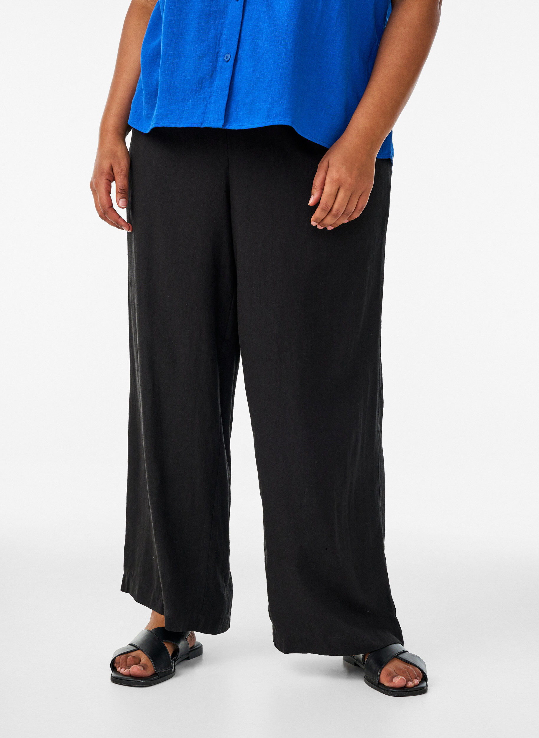 Zizzifashion Wide-leg linen and viscose trousers, Black, Model image number 2