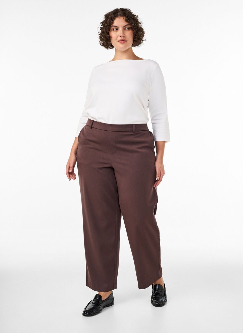 High-waisted tailored trousers with straight fit, Brown, Model image number 0