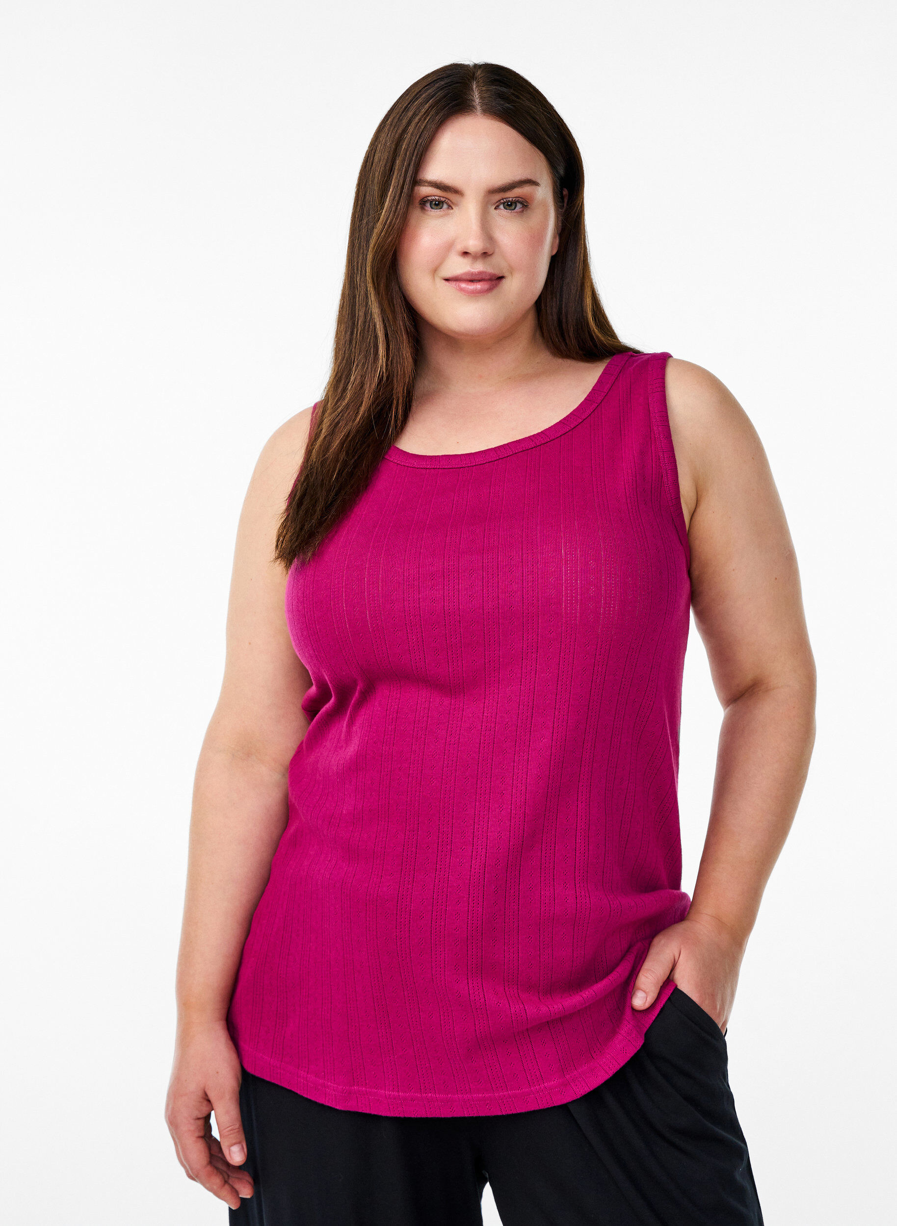 Night top in organic cotton with a textured pattern, Pink, Model