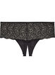 Crotchless hipster thong with lace and high waist, Black, Packshot image number 1