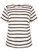 Short sleeve blouse with contrast-colored stripes, Sand Black Stripe, Packshot image number 0