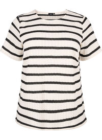 Short sleeve blouse with contrast-colored stripes