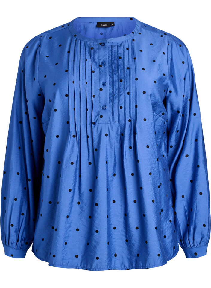 Dotted blouse with long sleeves, Blue, Packshot image number 0