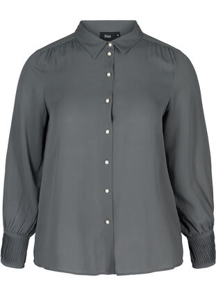 Shirt with plissé and pearl buttons, Asphalt, Packshot image number 0