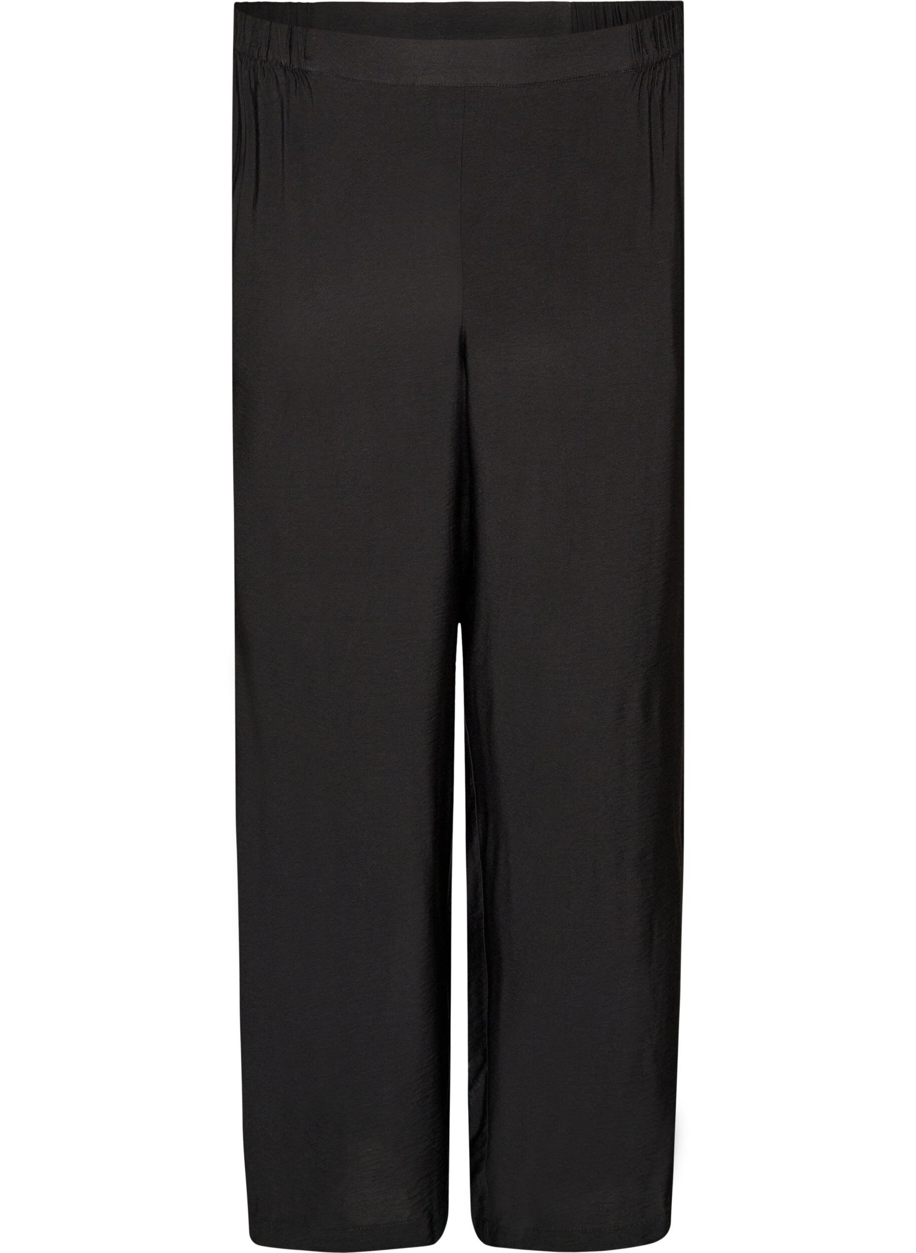 Zizzifashion Viscose trousers with an elasticated waist and straight legs, Black, Packshot image number 0