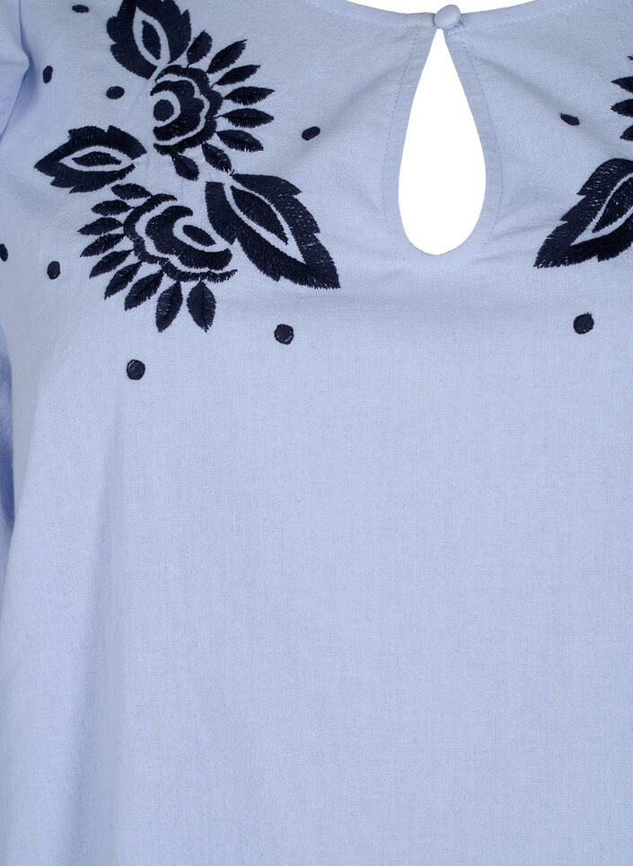 Cotton blouse with embroidery and ruffles, Light Blue, Packshot image number 2