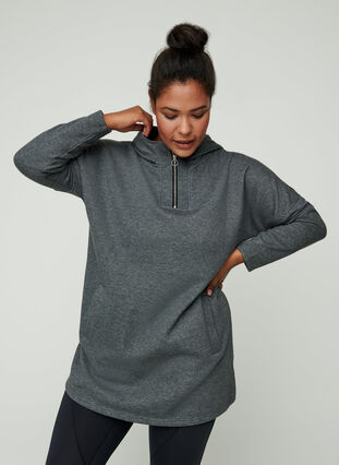 Long hooded sweatshirt, Dark Grey Melange, Model image number 0