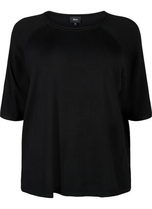 Viscose knitted blouse with 3/4 sleeves, Black, Packshot image number 0