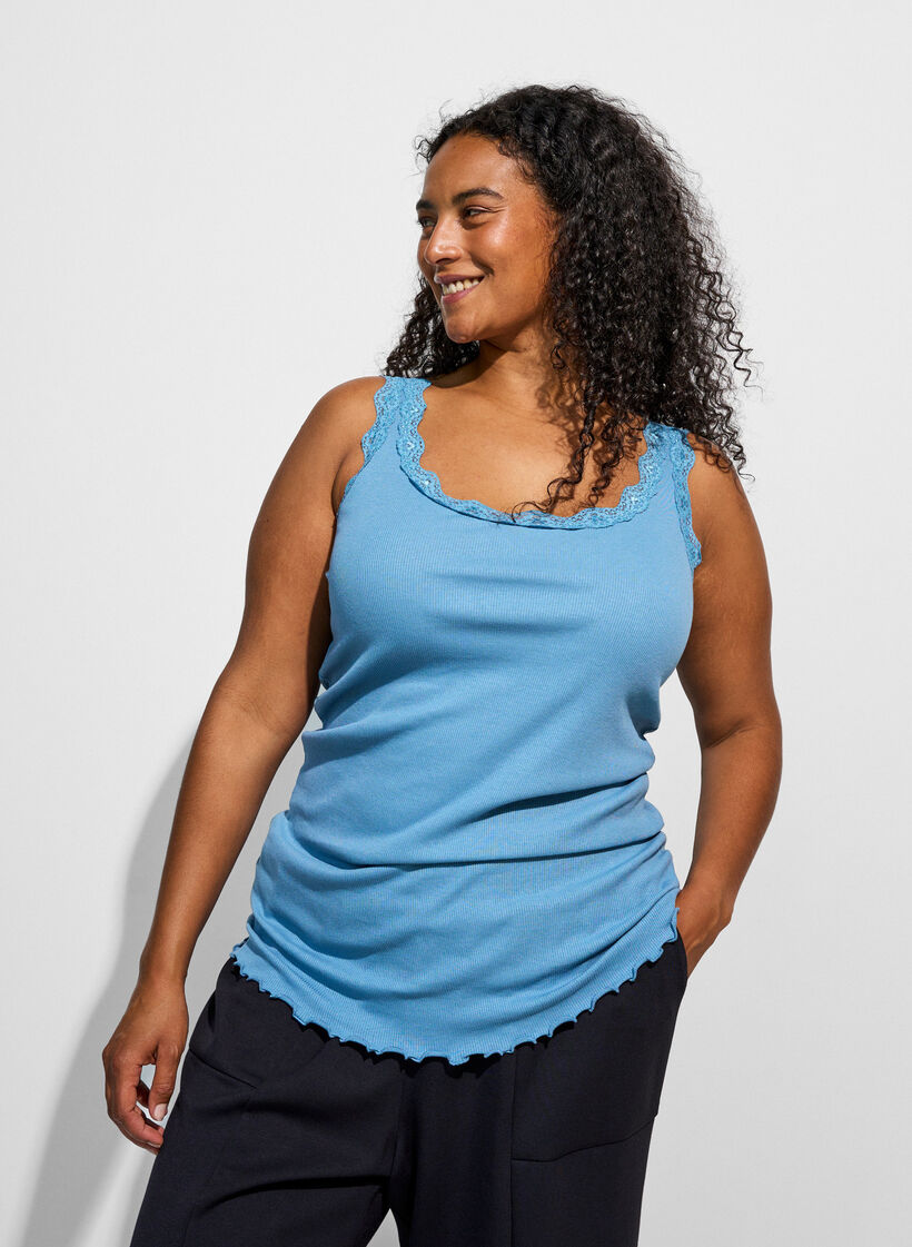 Top with lace trim, Blue, Model image number 3