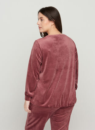 Long-sleeved velour blouse with tie detail, Mesa Rose, Model image number 1