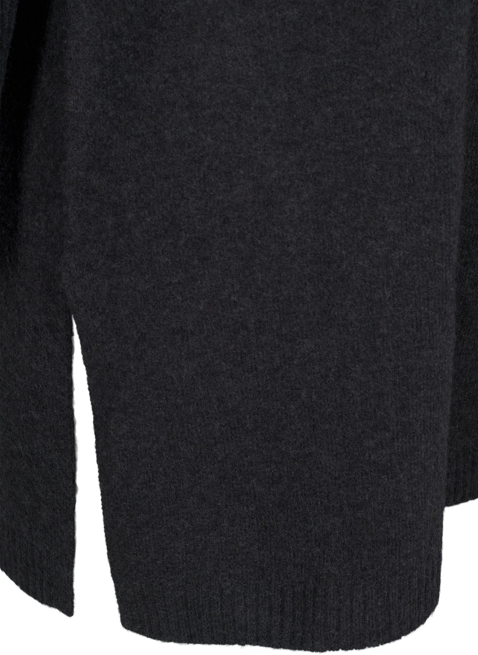 Zizzifashion Long knitted blouse with long sleeves, Dark Grey Melange, Packshot image number 3