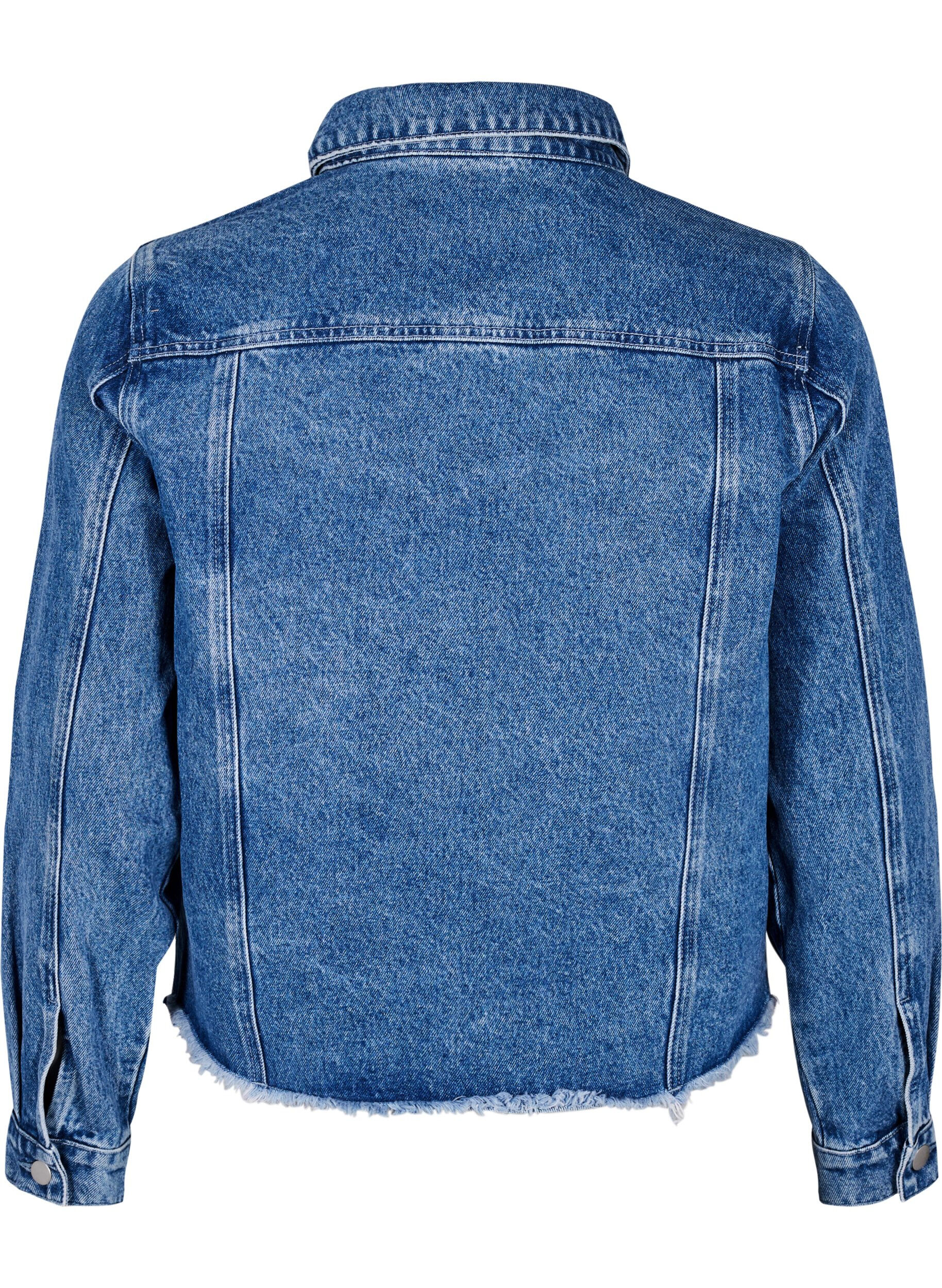 Zizzifashion Denim jacket with rhinestones and a raw hem, Blue, Packshot image number 1
