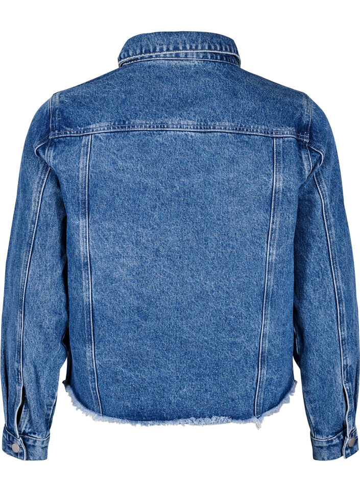 Denim jacket with rhinestones and a raw hem, Blue, Packshot image number 1
