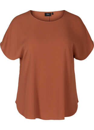 Blouse with short sleeves and a round neckline, Copper Brown, Packshot image number 0