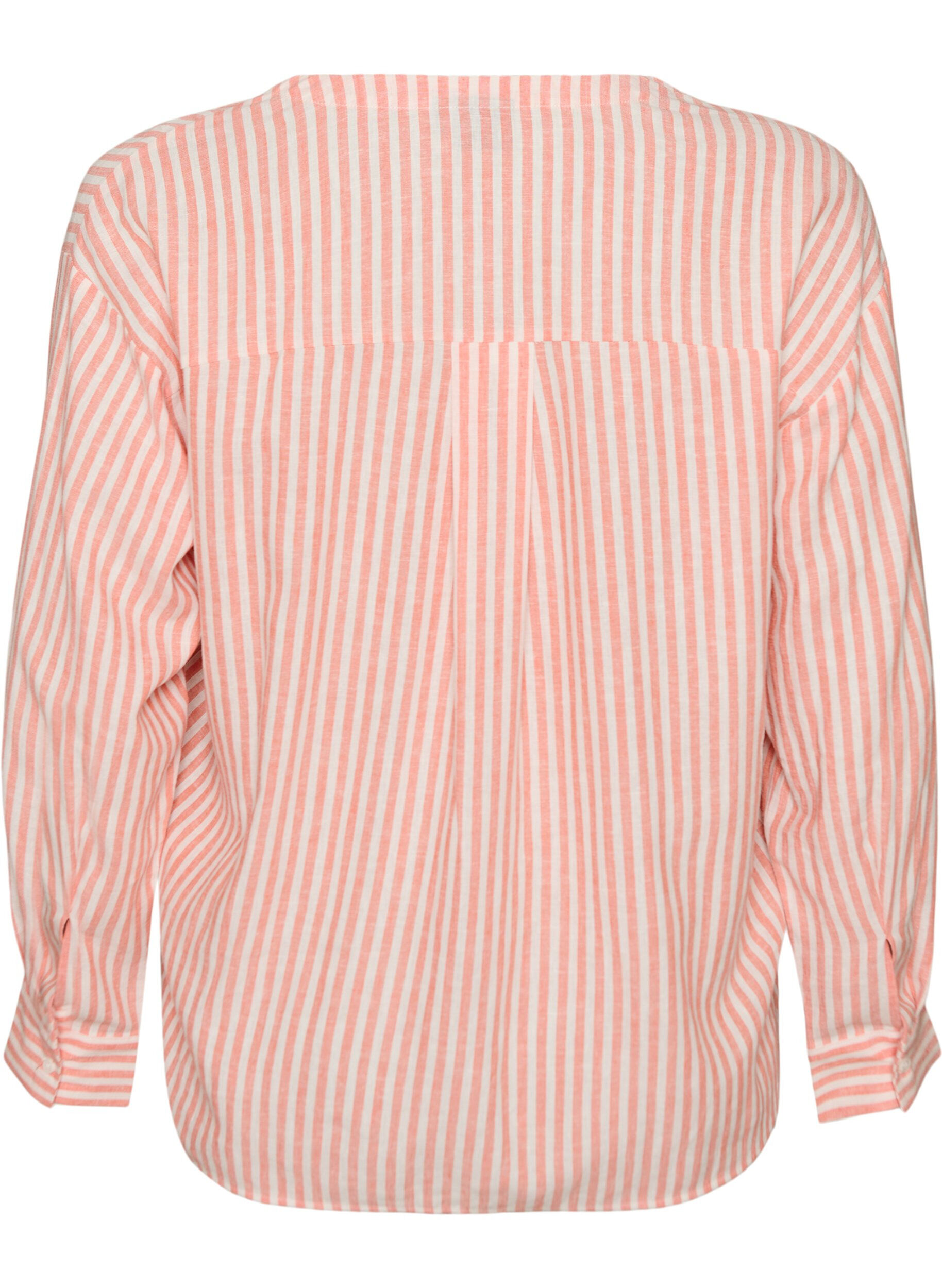 Zizzifashion Blouse in linen and viscose with V-neck, Coral, Packshot image number 1