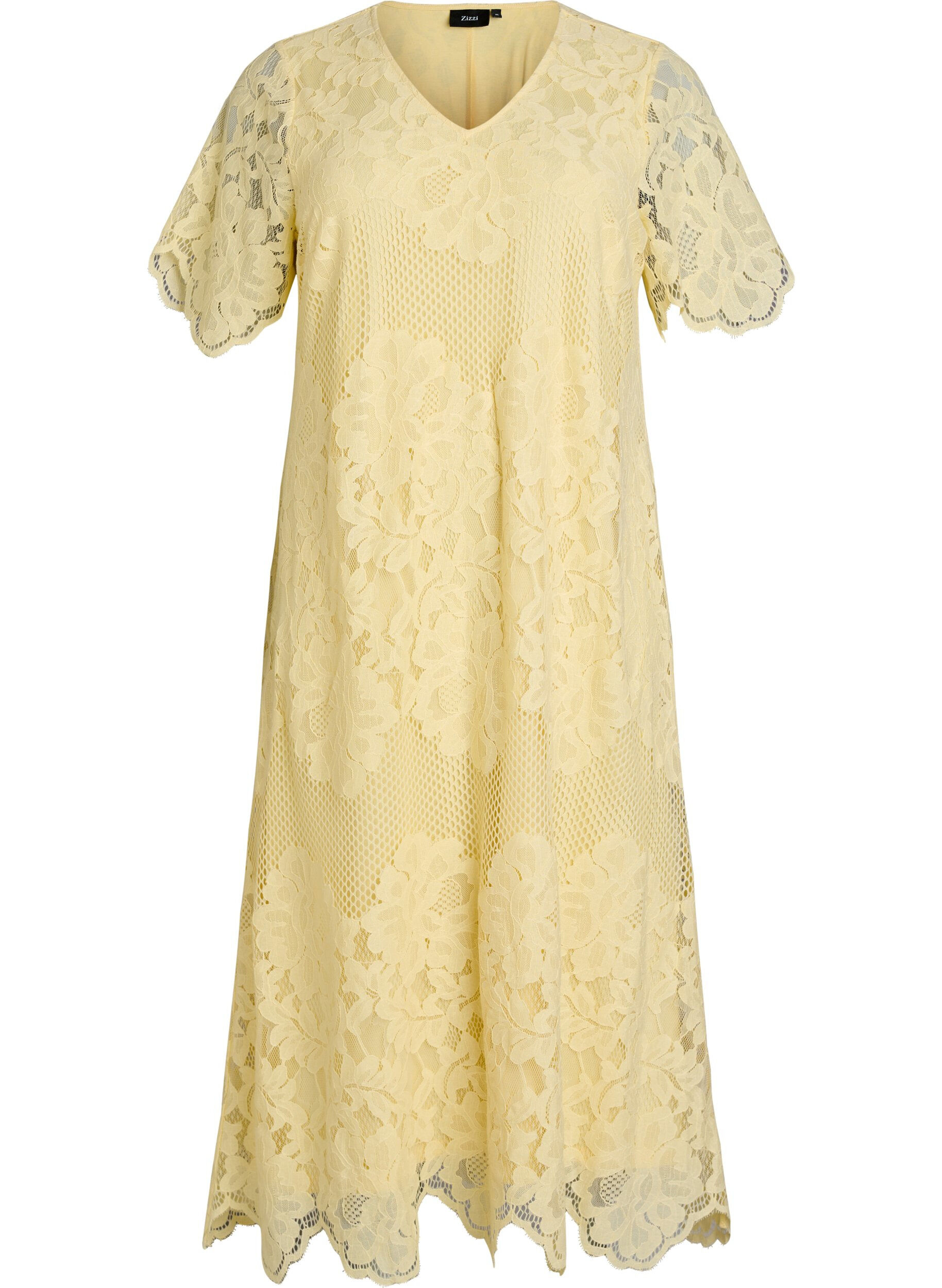Midi lace dress with scalloped edges