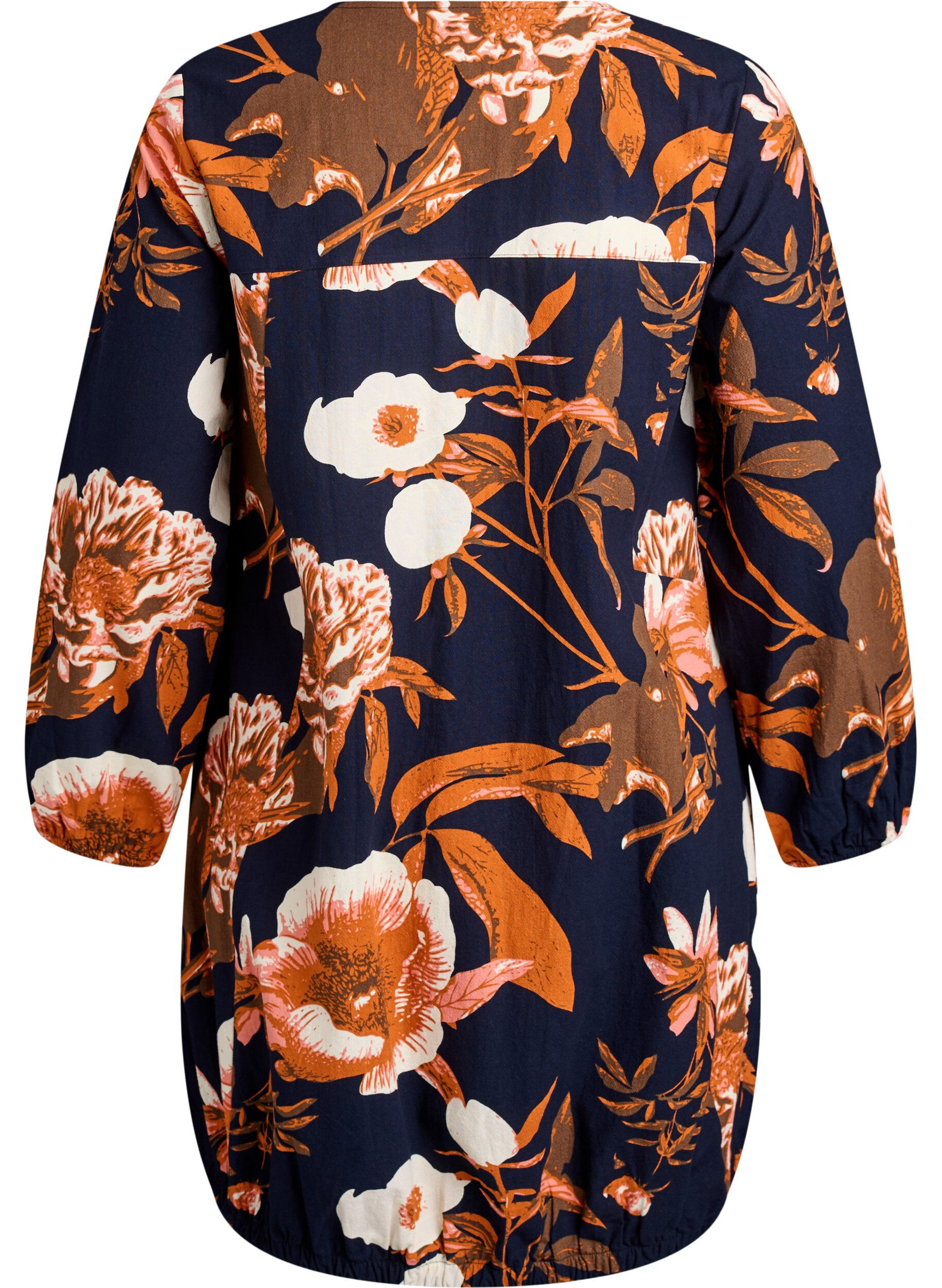 ZizzifashionShort cotton dress with an elasticated hem and long sleeves, Black, Packshot image number 1